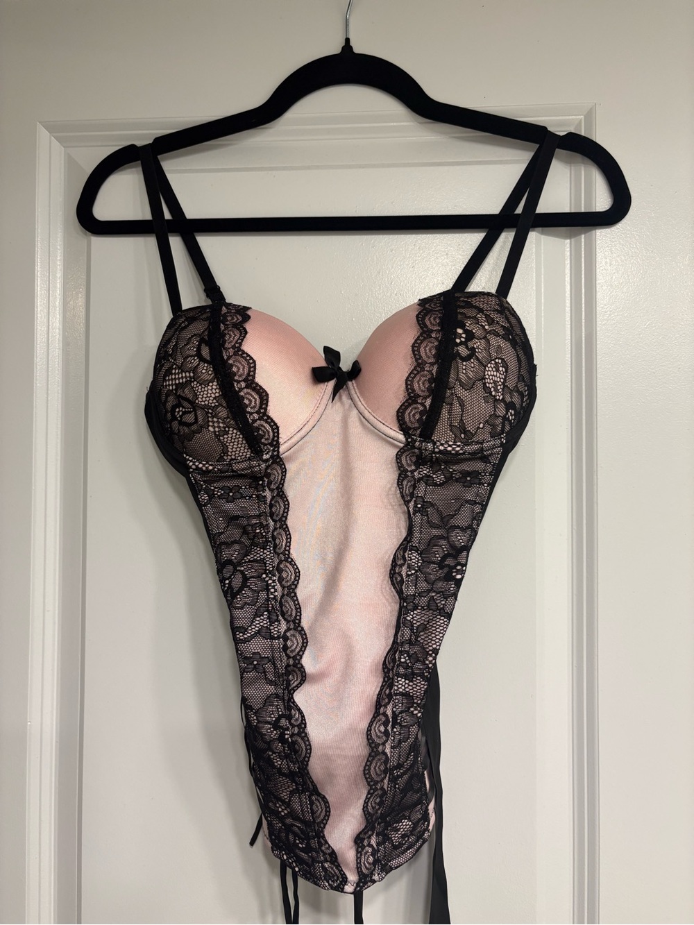 Blush Pink & Black Lace Bustier Corset Top - Women Intimates